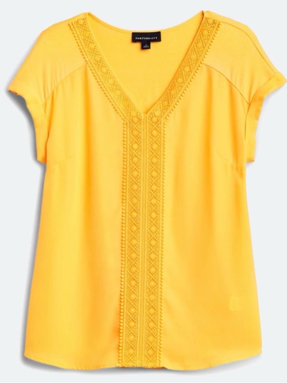 Yellow V-Neck Crochet Trim Women's Top
